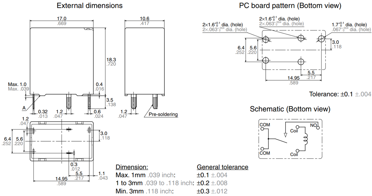 Mechanical Drawing - Panasonic Industrial Devices CN-H High Load Relays (ACNH)