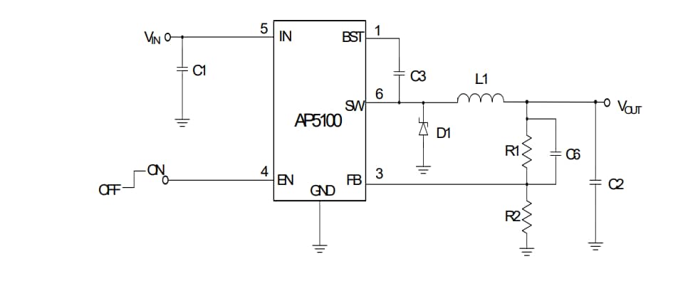 Application Circuit Diagram - Diodes Incorporated AP5100 Step-Down Converter