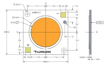 Mechanical Drawing - Lumileds LUXEON CoB Core Range (Gen 3)