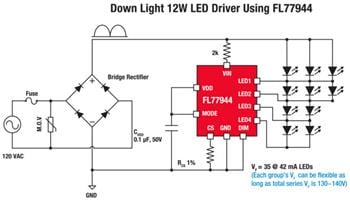 Application Circuit Diagram - onsemi FL77944 Dimmable High-Power LED Direct AC Driver