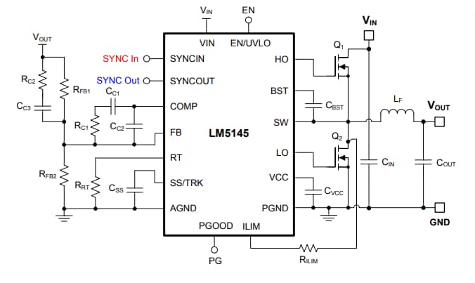 Application Circuit Diagram - Texas Instruments LM5145-Q1 Synchronous Buck Controllers