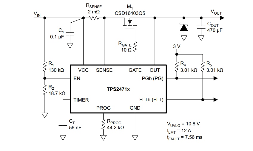 Application Circuit Diagram - Texas Instruments TPS2471 Power-Limiting Hot-Swap Controllers