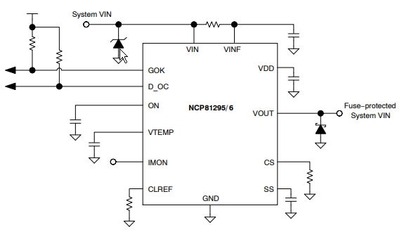 Application Circuit Diagram - onsemi NCP81295 Hot-Swap Voltage Controller