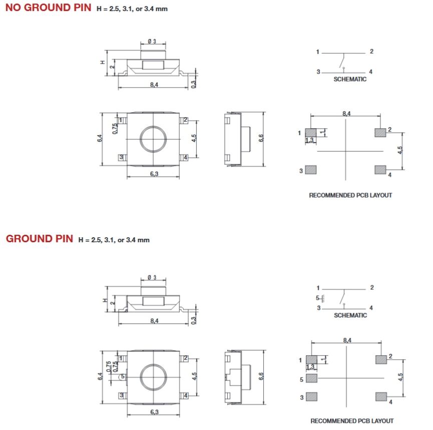Mechanical Drawing - C&K Switches PTS 641 Series SMT Top Actuated Switches