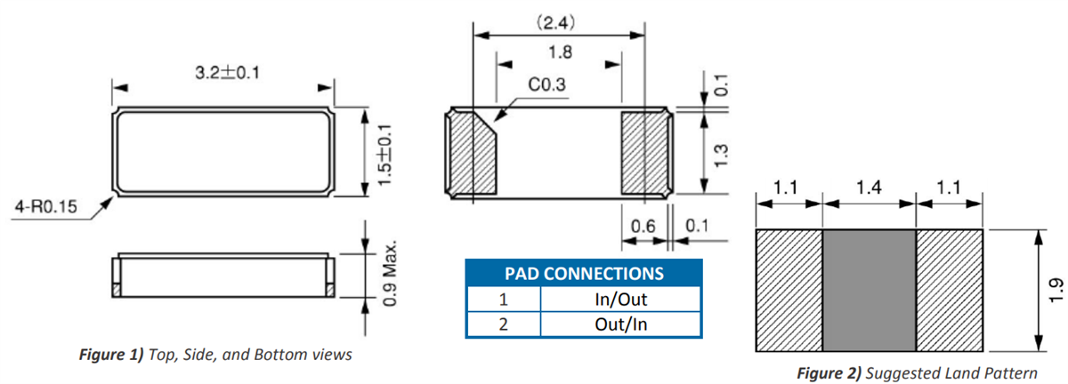 Mechanical Drawing - ECS ECX-31B SMD Crystals