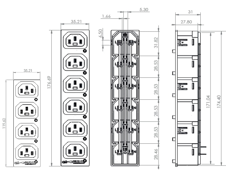 Mechanical Drawing - TE Connectivity / Schaffner IEC-Locking Power Outlets