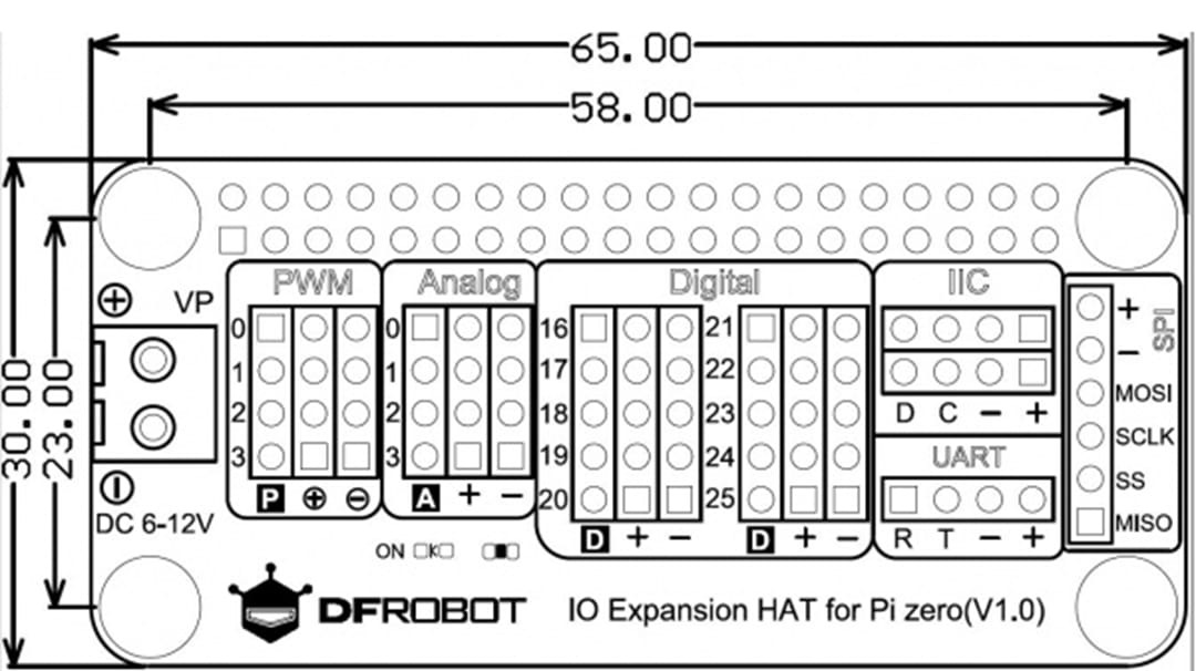Mechanical Drawing - DFRobot IO Expansion HAT for Raspberry Pi Zero & Zero W