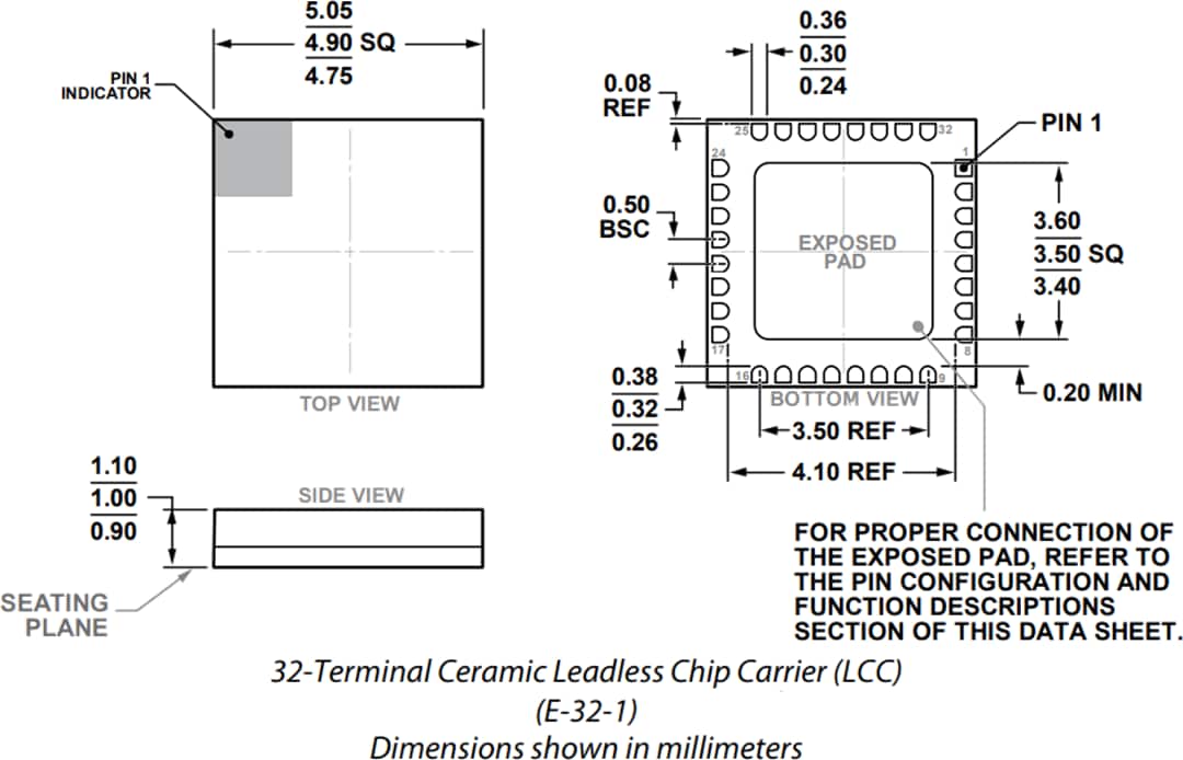 Mechanical Drawing - Analog Devices Inc. HMC908A GaAs MMIC I/Q Downconverter