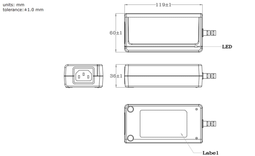 Mechanical Drawing - CUI Inc SDM65-U AC-DC Power Supplies