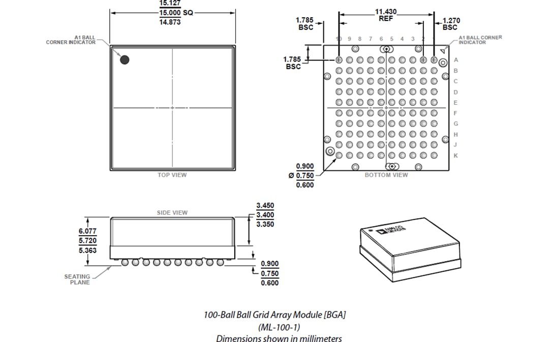 Mechanical Drawing - Analog Devices Inc. ADIS16500 Precision Miniature MEMS IMU