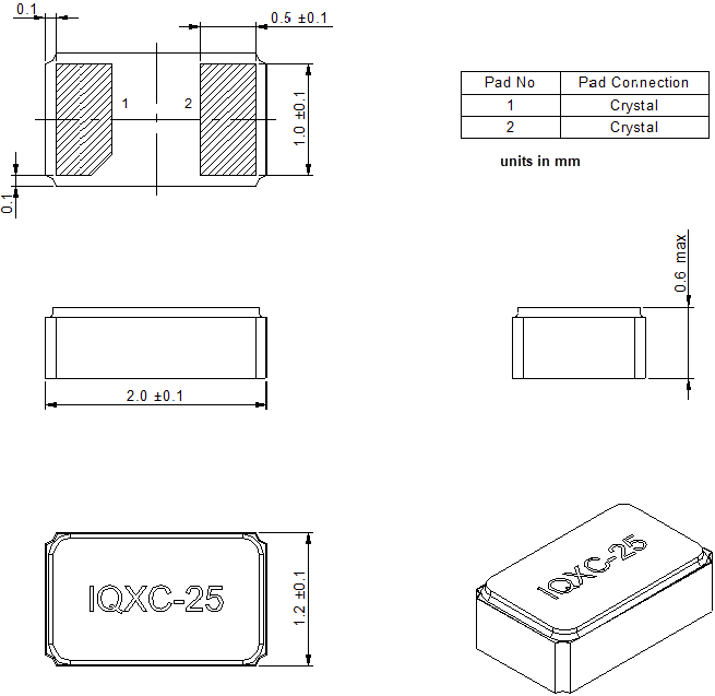 Mechanical Drawing - IQD IQXO-79x Small SMD Clock Oscillators