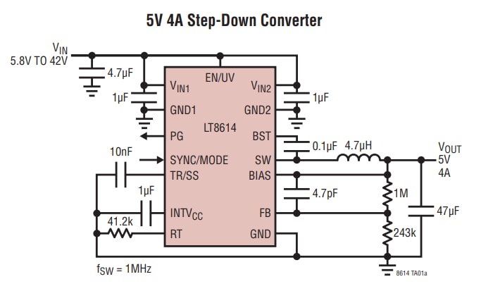 Application Circuit Diagram - Analog Devices Inc. LT8614 Step-Down Regulators