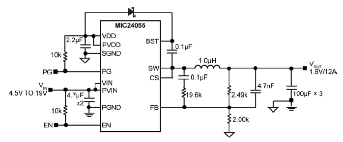 Application Circuit Diagram - Microchip Technology MIC24055 Switching Voltage Regulator