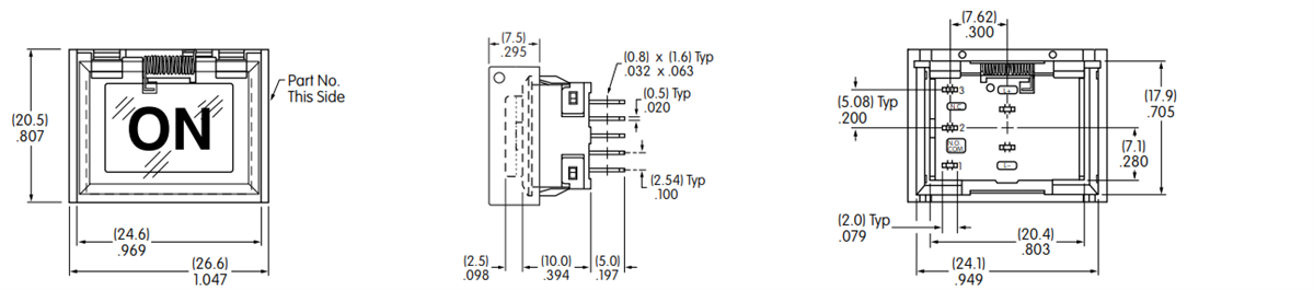 Mechanical Drawing - NKK Switches UB Illuminated Pushbutton with Protective Guard