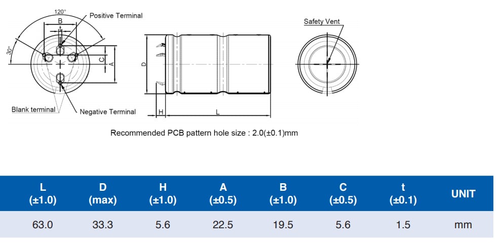 Mechanical Drawing - Maxwell Technologies 2.7V 350F Ultracapacitor Cell