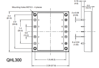 Mechanical Drawing - XP Power QHL 150W/300W DC-DC Converters