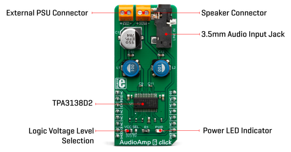 Mikroe MIKROE-3448 Audio Amp 6 Click