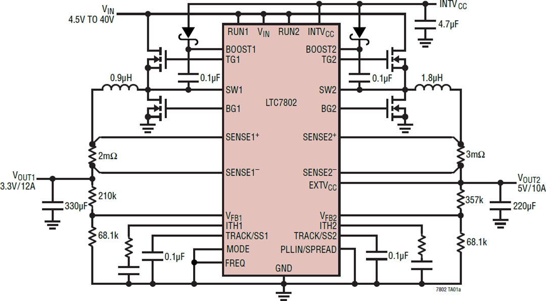 Application Circuit Diagram - Analog Devices Inc. LTC7802 & LTC7802-3.3 Step-Down Controllers