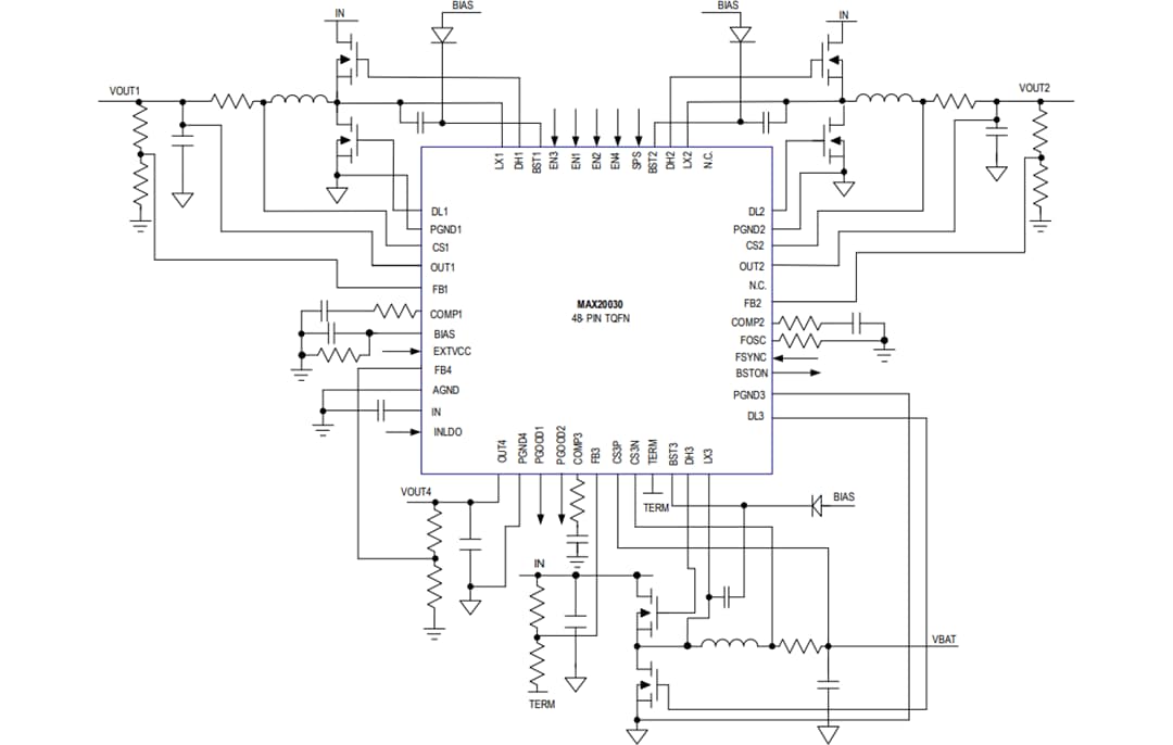 Application Circuit Diagram - Analog Devices Inc. MAX20030/1 Automotive Step-Down Controllers