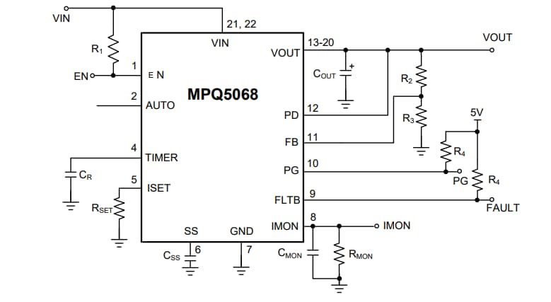 Application Circuit Diagram - Monolithic Power Systems (MPS) MPQ5068 Hot-Swap Protection Device