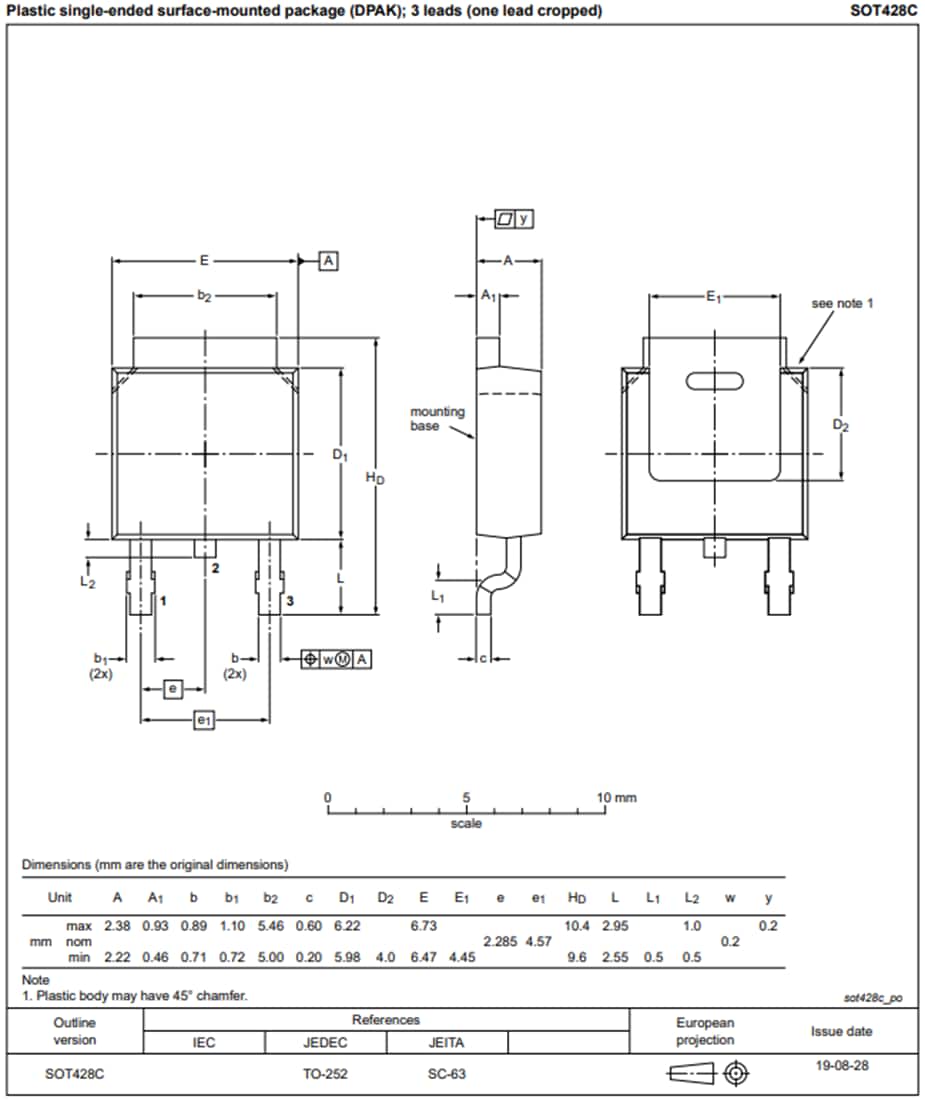 Mechanical Drawing - Nexperia MJD41C & MJD42C 100V 6A Bipolar Transistors