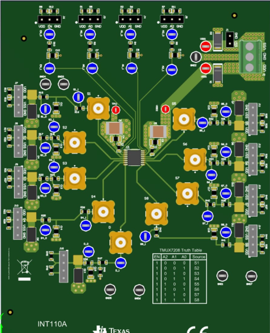 Mechanical Drawing - Texas Instruments TMUX7208EVM Multiplexer Evaluation Module (EVM)