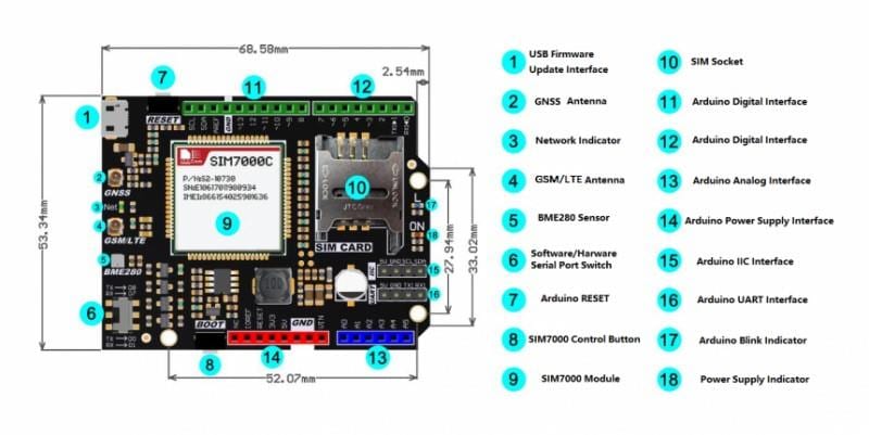 DFRobot SIM7000A Arduino NB-IoT Expansion Shield