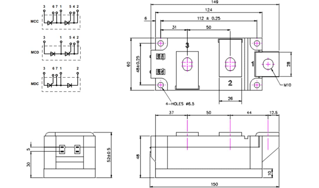 Mechanical Drawing - IXYS Mxx501 Dual Thyristor Modules