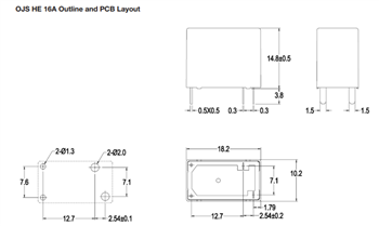 Mechanical Drawing - TE Connectivity OJS Miniature PCB Relays