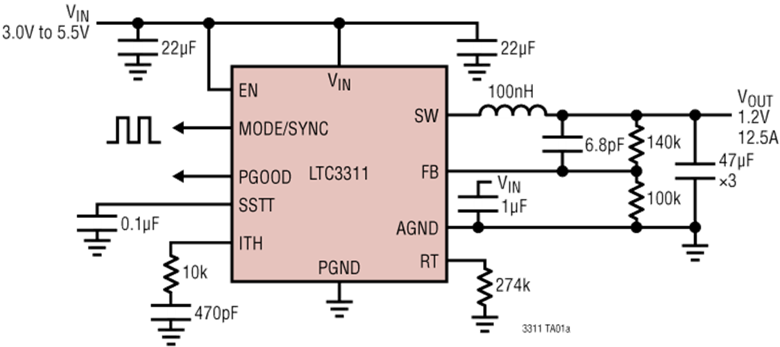 Application Circuit Diagram - Analog Devices Inc. LTC3311 & LTC3311S Step-Down Silent Switchers