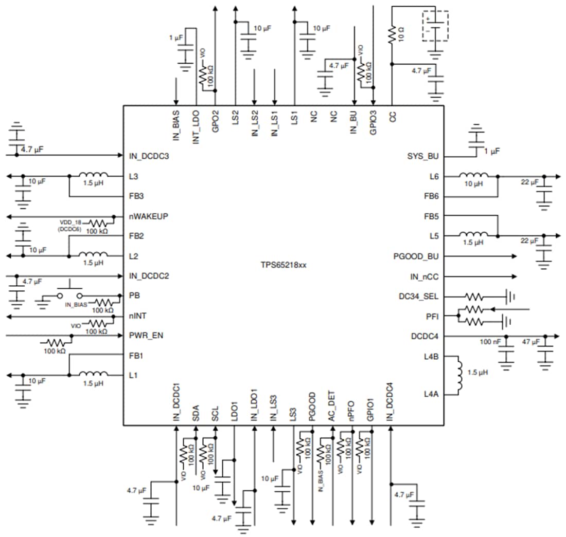 Schematic - Texas Instruments TPS6521855 Power Management IC (PMIC) for AM64x
