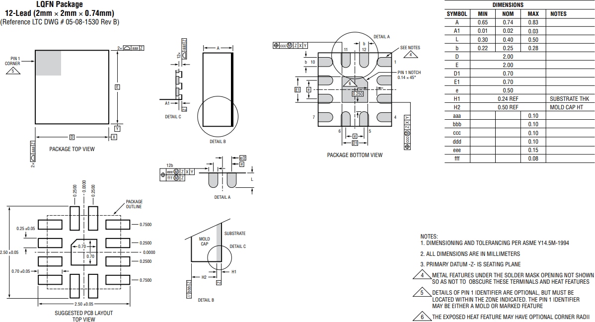 Mechanical Drawing - Analog Devices Inc. LTC3336 Nanopower Buck DC-DC Regulators