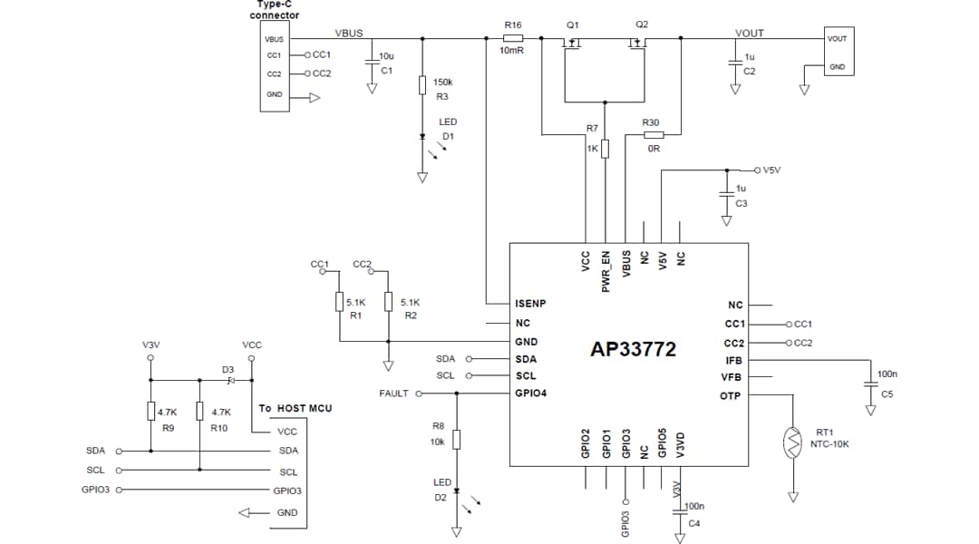 Application Circuit Diagram - Diodes Incorporated AP33772 USB Type-C™  PD Sink Controller