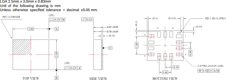Mechanical Drawing - Bosch BMI323 6-Axis Inertial Measurement Unit (IMU)