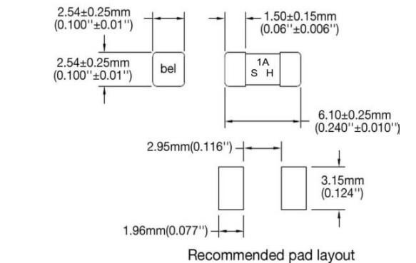 Mechanical Drawing - Bel Fuse 0680H Series Enhanced-breaking Brick Fuses