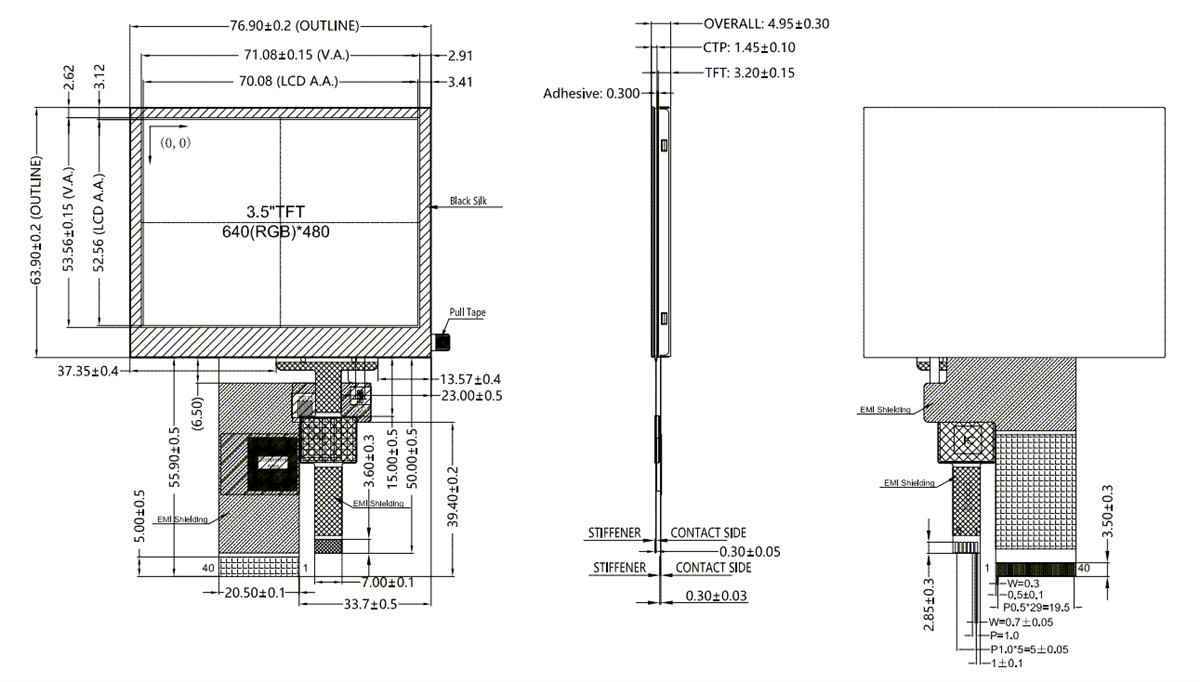 Mechanical Drawing - Newhaven Display 3.5” High Resolution MIPI IPS TFT Displays