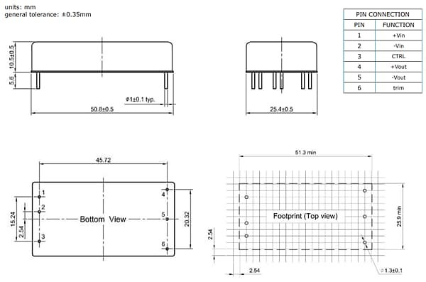 Mechanical Drawing - CUI Inc PRC60W DC-DC Converters