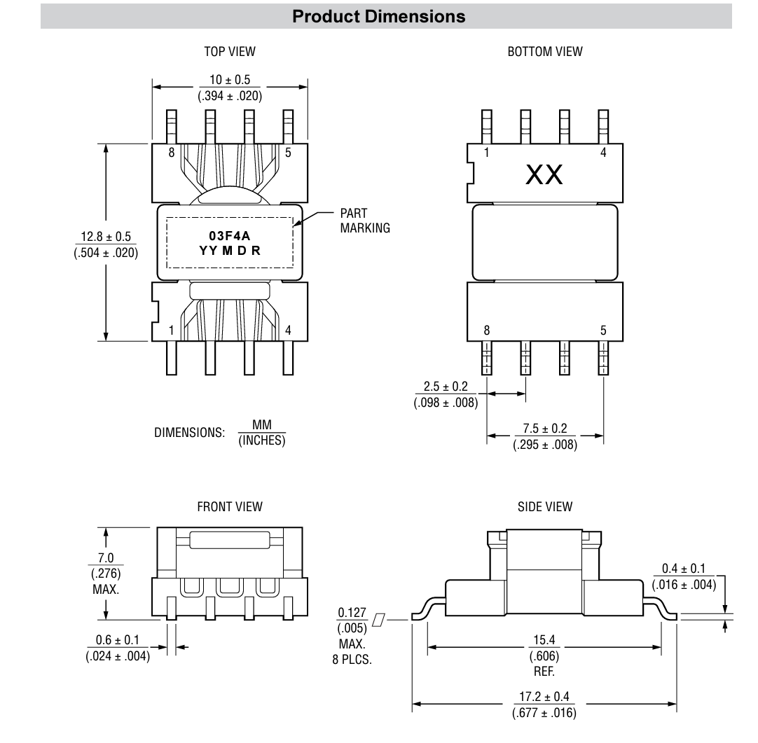 Mechanical Drawing - Bourns HVMA03F4A-LP8S 2W Gate Driver Transformer