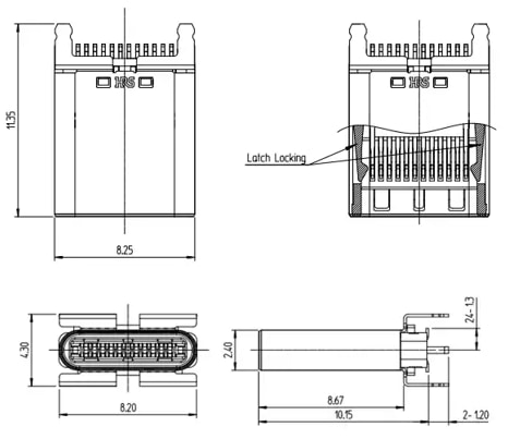 Mechanical Drawing - Hirose Electric CX81B USB Type-C®  Connectors