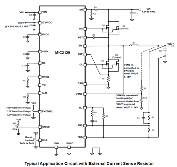 Application Circuit Diagram - Microchip Technology MIC2129 DC-DC Step-Down Controllers