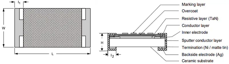 Mechanical Drawing - YAGEO Tantalum-Nitride AEC-Q200 NT Series Resistors