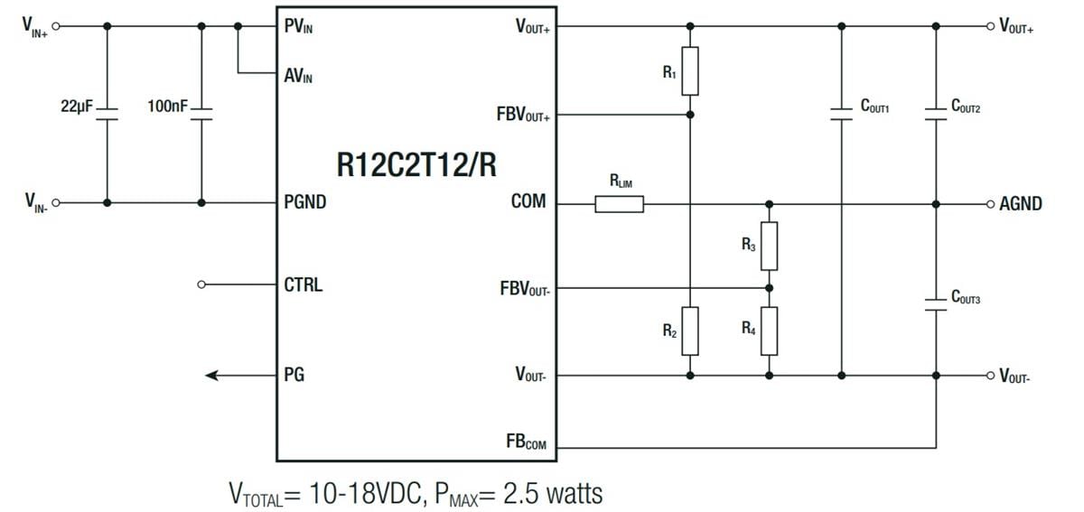 Application Circuit Diagram - RECOM Power R12C2T12/R Isolated DC/DC Converters