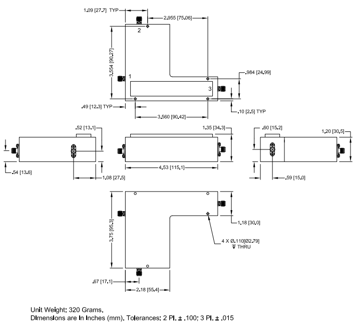 Mechanical Drawing - Mini-Circuits ZVDP Coaxial Diplexer