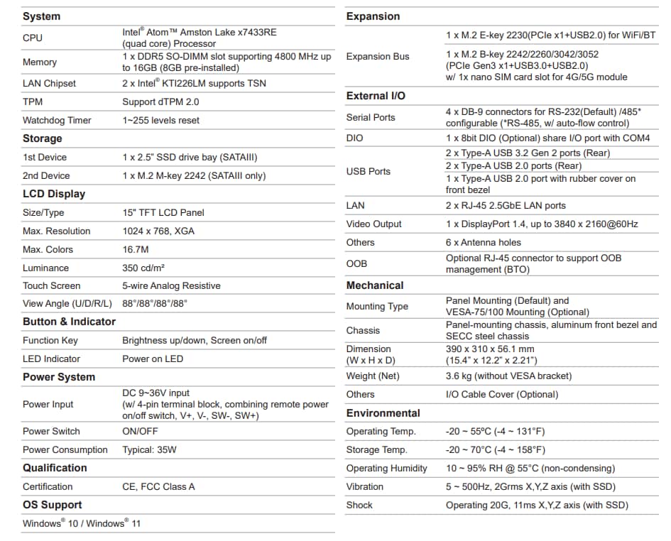 Chart - Arbor Technology LYNC-715-7433G8 Fanless 15