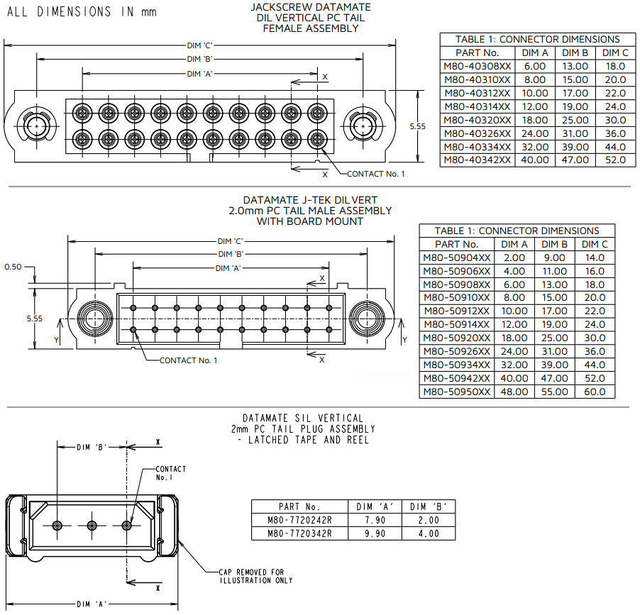 Mechanical Drawing - Harwin Datamate PIHR Throughboard Connectors