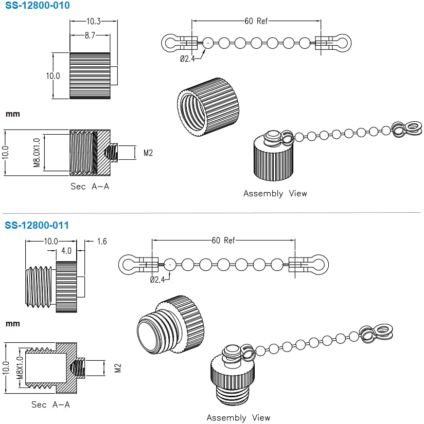 Mechanical Drawing - Stewart Connector / Cinch Connectivity Solutions M8 Metal Dust Caps