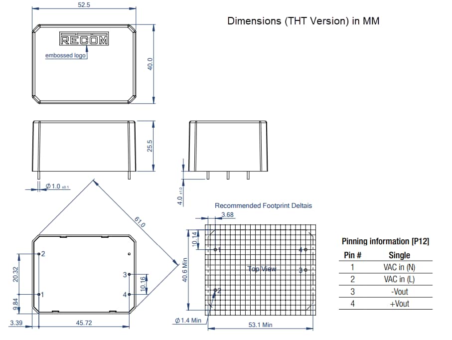Mechanical Drawing - RECOM Power RAC15-K/WI AC-DC Power Supplies