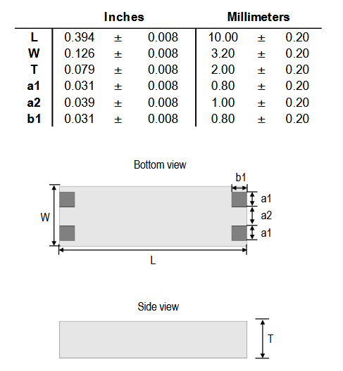 Mechanical Drawing - Bourns SRF3225TAP Common Mode Chip Inductors