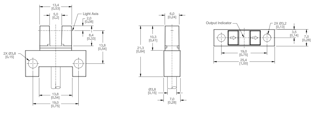 Mechanical Drawing - Banner Engineering BCS1 Miniature Slot Sensors