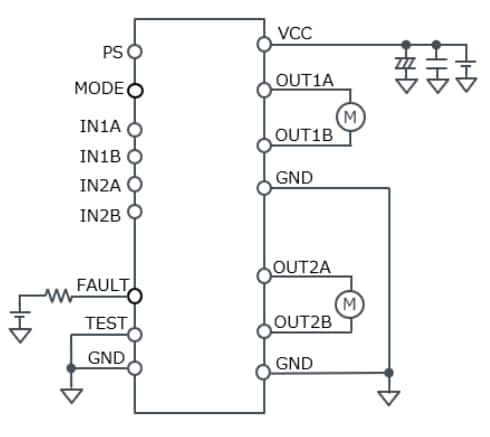 Application Circuit Diagram - ROHM Semiconductor BD60210FV 2-Channel Brush Motor Driver